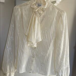 Vintage Cream Blouse with Ruffle Detail